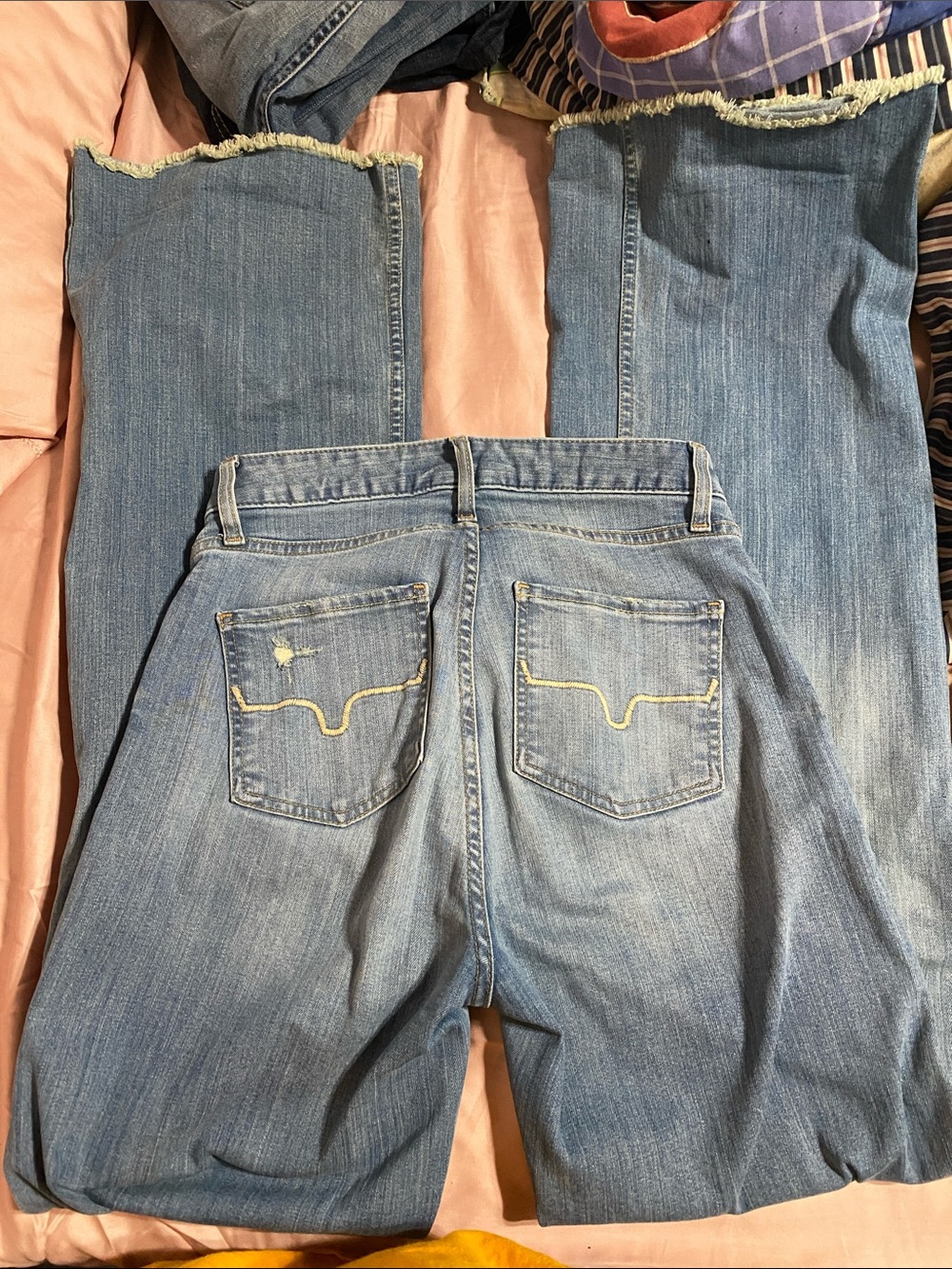Kimes Ranch Light Blue Flare Jeans with Frayed Hems